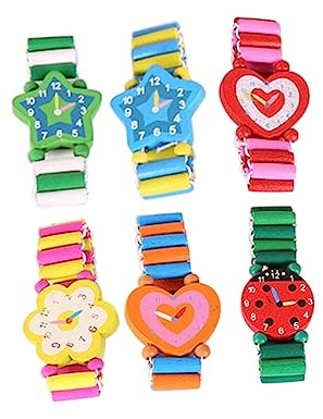 ibasenice 6 Stück Holzarmbanduhren Kinderhandwerk Kunsthandwerk Für Erwachsene Für Kinder Cartoon-Armbanduhren Kinder Kinderuhren Gefälschte Kinderuhr Holzuhr Holzhandwerk Kinderuhr Aus