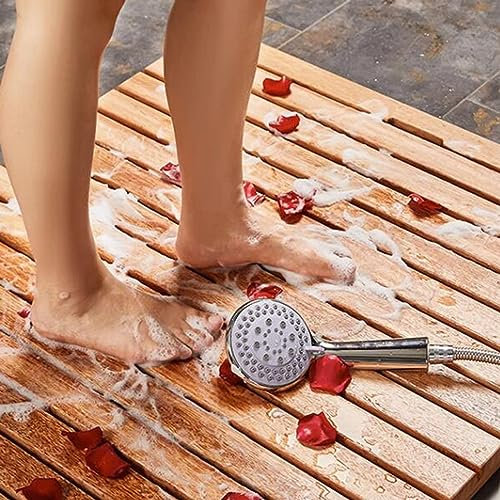 RENLXFI Holzbodenmatte für Badezimmer, Duschmatten für Duschen Anti-Rutsch für ältere Menschen, Sauna Spa Schritte Dekor und Zubehör, Boden Fuß-Plattform (Size : 11.8x11.8in/30x30cm)