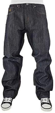 Uomini Roca Urban Wear Designer Loose Fit Denim Jeans, Raw Indaco Cobalto, Mirtillo, Curry, Curry di indaco crudo, 32W / 34L