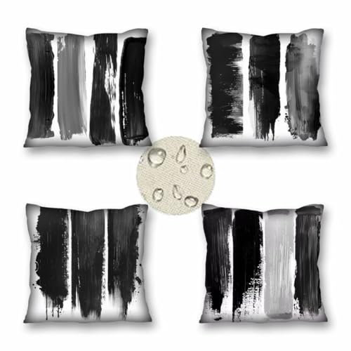 Outdoor Wetterfest Kissenbezug 70x70 cm 4er Set Schwarz Kissenbezüge Grau Outdoor Kissen Wasserdicht Leinen Sofakissen Dekokissen für Garten Terrasse Bank Stuhl Outdoor Heimdekoration Geschenke