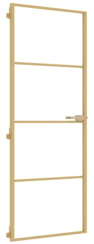 vidaXL Innentür, Schlank Zimmertür mit Metallrahmen Griff, Glastür Tür mit Befestigungsmaterial, Schiebetür Badezimmertür, Golden 76x201,5 cm Hartglas Aluminium