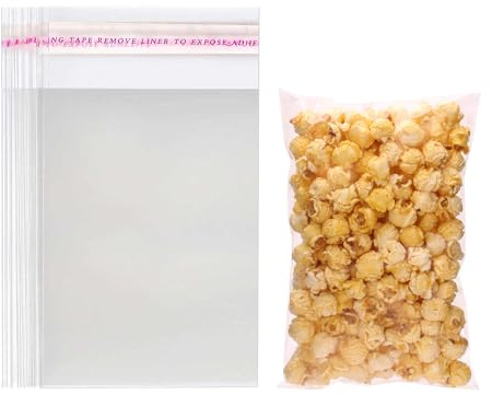 Dakoufish Self Sealing Cellophane Bags,8x10 Inches 100 Pcs Resealable Self Adhesive Cellophane Treat Bags
