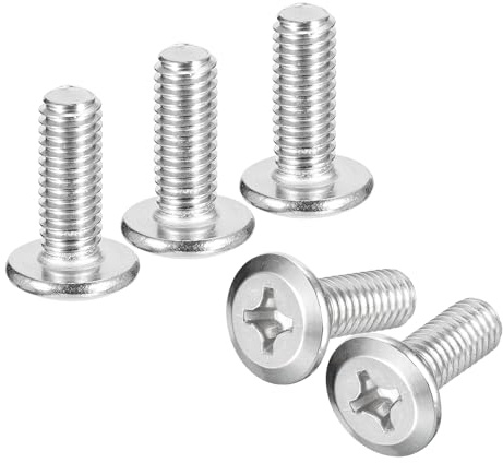 sourcing map Lot de 10 vis à tête cruciforme à tête ronde plate M6 x 16 mm, en acier inoxydable 304, filetage complet, finition brillante, vis de connexion pour meubles