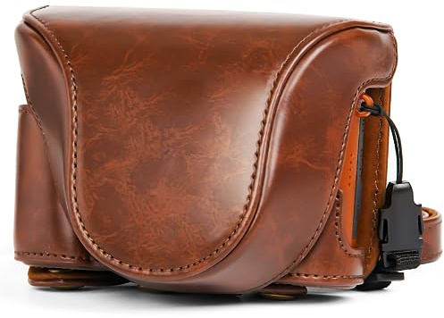 nezini Echtes Leder Schutztasche Tasche Hülle mit Nackenriemen kompatibel mit Digitalkamera DC202-AF/DC203-AF