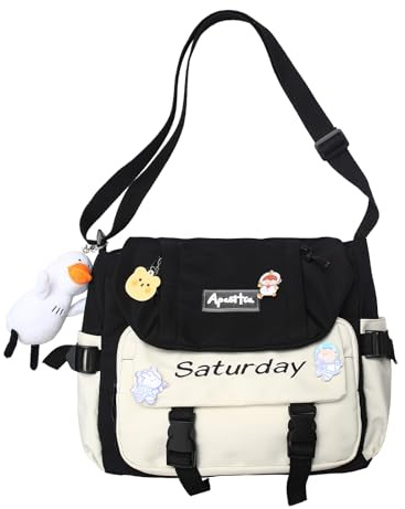 Jywmsc Lindo Bolso de Mensajero para Niñas Adolescentes y Mujeres, Bolsos de Mensajero Kawaii, Bolso de Hombro Tipo Bandolera con Alfileres y Colgante de Peluche, Regalo