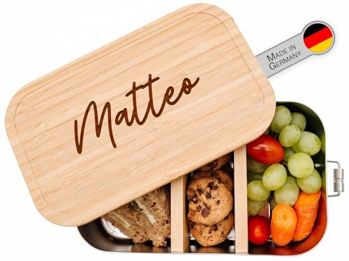 wunderwunsch® - Personalisierte Brotdose für Kinder - Robuste und Individuelle Edelstahl Brotdose mit Namen - Personalisierte Geschenke für Kinder (GROSS Edelstahl,nur Name)