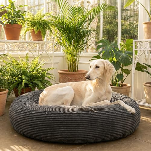 EDEL&SCHNELL Hundebett Wechselbezug in Dunkelgrau, Ersatzbezug für runde Hundebetten 90 cm, Bezug aus weichem Baumwoll-Cord-Stoff