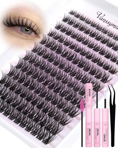 Wispy Individual Eyelashes Kit Natural Cluster Lashes Kit CD Curl Lash Clusters 8-16mm Eyelash Clusters 144pcs Lashes Individual Cluster Kit Lash Clusters with Bond and Glue by Vanssymunlin