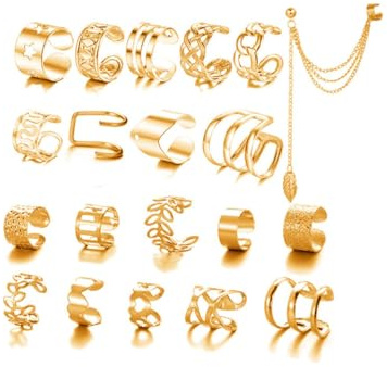 KGDUYC 20pcs Ear Cuff Orecchini Set Orecchini Senza Buco Non Piercing Cartilagine Catena Polsino Orecchini Ear Clip per Donne Regolabile Stella foglia Wrap Orecchini Clip Finta Earcuffs