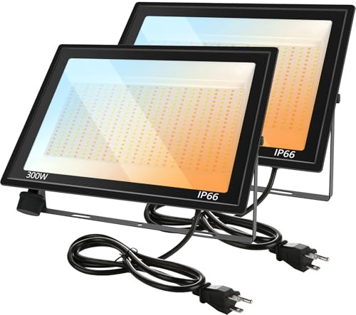 Gopretty 300W LED FloodLights, 36000LM Dimmable, 3 Colors Selectable (3000K 4500K 6000K), IP66 Waterproof, Outdoor Security Flood Light for Garden, Stadium, Field (2 Pack)