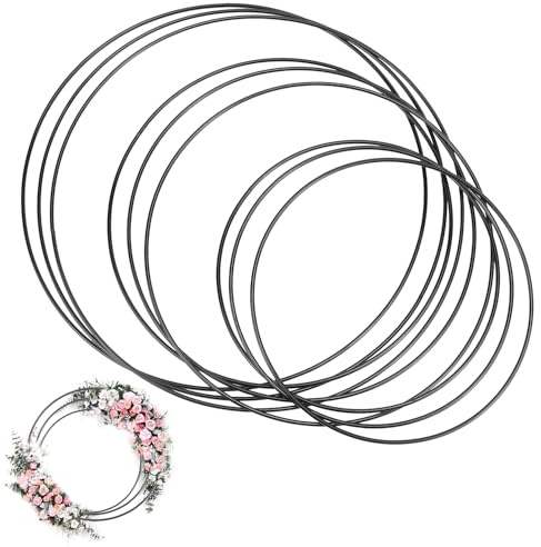 QWORK® 6 Stück Metallringe Set, 20/25/30 cm Dekoringe zum Aufhängen, Schwarze Deko Ringe, für Hochzeitskranz, Bastelprojekte, Wandbehang