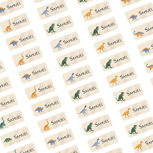 LabelKids – Namensaufkleber Dinos – 80 Stück personalisierte Namensetiketten für Kinder – Namenssticker wasserfest & langlebig – Sticker Namen für Schule, Kita, Trinkflaschen & Brotdosen