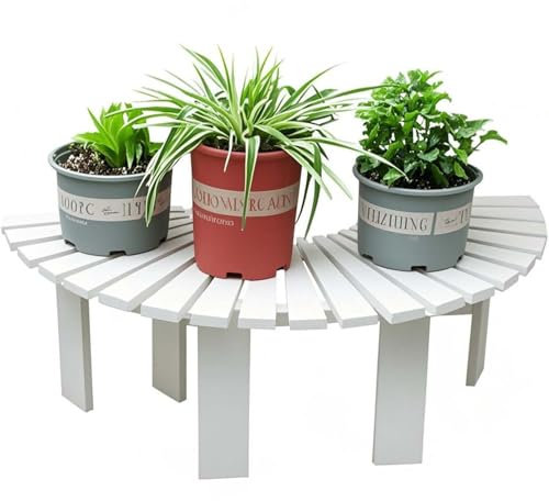 Yopappol Baumbank, Holz, umlaufende Landbänke, wetterfeste, Glatte Oberfläche, Sitzgelegenheiten im Freien für Garten/Terrasse/Hof, Pflanzenregal für Wintergarten(Weiß,Half Round)