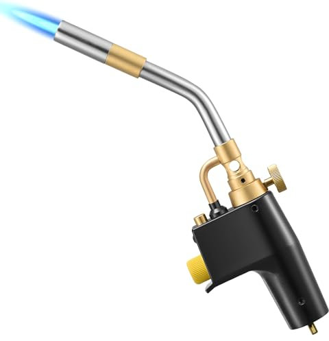 MAPP Propane Torch, Ovshnrr Adjustable Flame Intensity & Solid Brass Tube Gas Torch, Portable Heavy Duty Plumbing Soldering Brazing Blow for Weed Burner, Welding Roofing, Grilling, Ignition