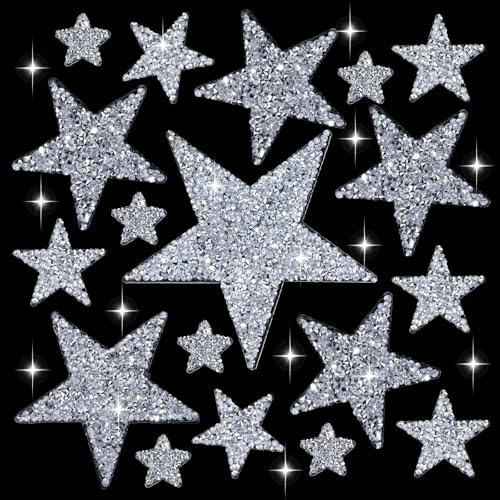 YBEATY 24 parches adhesivos en forma de estrella en 5 tamaños para planchar, parches decorativos con brillantes y brillantes para manualidades, accesorios de lentejuelas, decoración para ropa