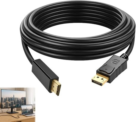 4K Display Port to HDMI Cable, 1.8M Gold-Plated Displayport to HDMI Cable Adapter, Displayport to Ultra High Definition Multimedia Interface Lead, Compatible with PC, Laptop, TV, Monitor, Projector