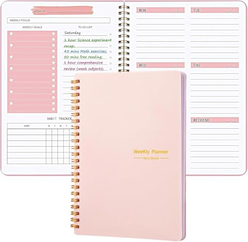 SEEALLDE Weekly Planner Notebook A5 Diary 52 Weeks to Do List Planner with Habit Tracker College Work
