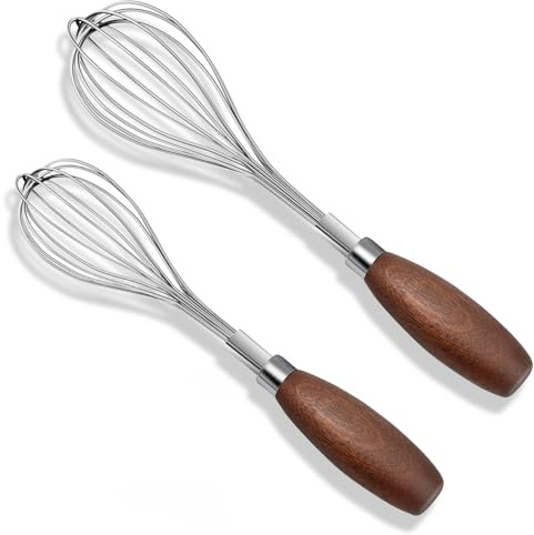 Euqvunn Juego de 2 Varillas Cocina de Acero Inoxidable, Batidores Manuales con Mango de Agarre Cómodo, Varillas para Batir Manuales para Huevos, Ideales para Cocinar, Batir y Espumar (22 cm, 24 cm)