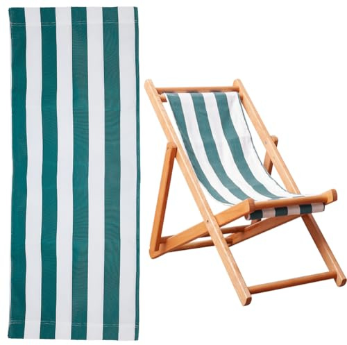 Hobbspring Funda de repuesto para sillas de playa, 115 cm x 43,5 cm, tela de repuesto simple para sillas de honda, color verde y blanco, a rayas, lona de repuesto para sillas de salón, patio, jardín