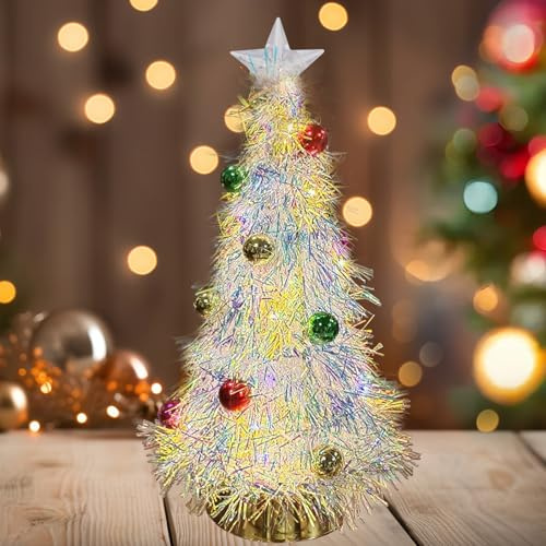 Mini Weihnachtsbaum, 16cm Künstlicher Weihnachtsbaum, Kleiner Weihnachtsbaum mit Beleuchtung,LED Weihnachtsbaum Klein,Tannenbaum Künstlich,Geschmückter Weihnachtsbaum für Tischdeko,Weihnachtsdeko,Büro