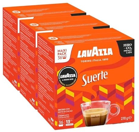 Lavazza A Modo Mio Espresso Suerte Coffee Pods x36 (Pack of 3, Total 108 Pods) - 100% Arabica Coffee