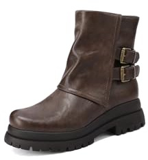 QUEEN HELENA Stivaletti Biker Stivali Bassi con Doppia Fibbia Donna X33-96