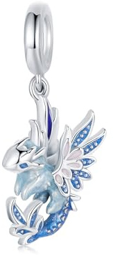 Colgante de plata de ley 925 con diseño de dragón volador azul, compatible con pulseras y collares Pandora para mujer
