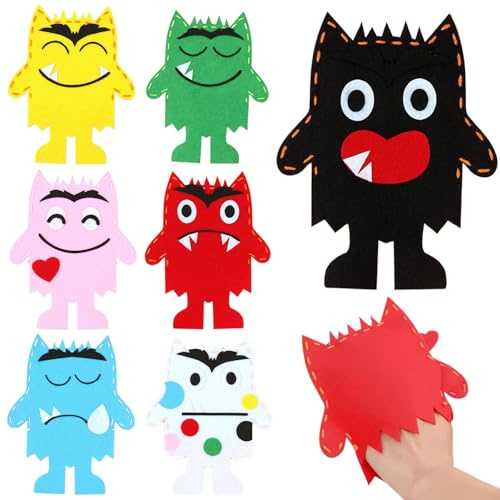 Handpuppen, farbige Monster-Handpuppen, 7 Stück, emotionale Traurigkeit, Plüschfinger, Monsterpuppe aus Vliesstoff, DIY-Sockenpuppe für frühes Lernen für Geburtstagsfeier, Finger