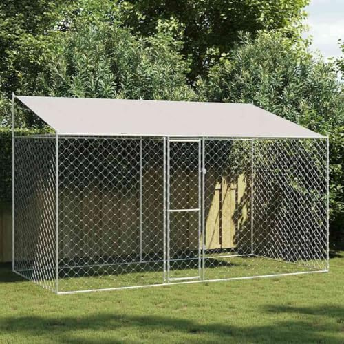 ACAGALA Gabbia per Cani da Esterno Extra Large con Tetto, Recinto Metallo Rinforzato 4x2x2.6m, Acciaio Zincato Antiruggine, Box Sicuro per Cani di Taglia Grande