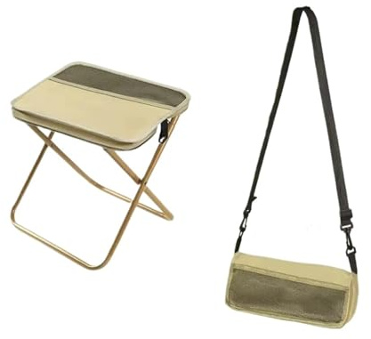 Tragbarer Klapphocker für Outdoor-Aktivitäten, Camping, Wandern und Angeln, praktische Umhängetasche, kompakte Aufbewahrung (Khaki)