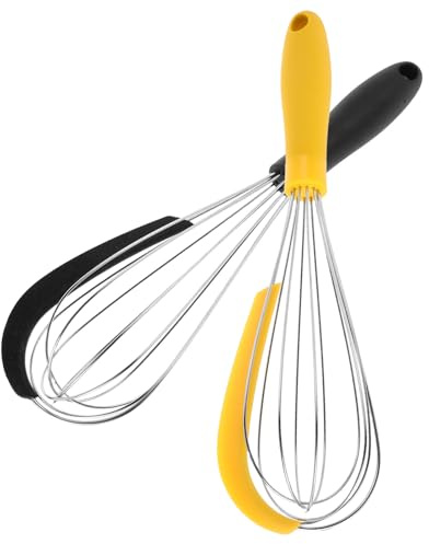 TOVINANNA Batidor de Huevos Manual de Acero Inoxidable 2 Piezas Batidor de Mano para Cocina y Repostería Diseño Ergonómico Negro y Amarillo para Mezclar Huevos y Masas Fácil Limpieza