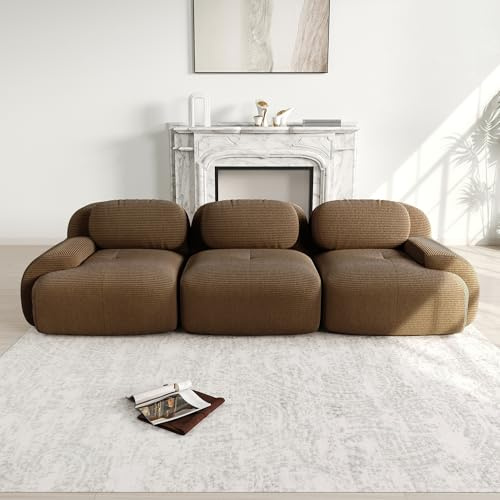 A ALFRESCOOL Boneless Couch, Modulares 3 Sitzer Sofa aus Cordstoff, Compressed Sofa, Ohne Montage & Rutschfester Unterseite, frei Kombinierbar, für Wohnzimmer, Ruhezonen, 298×103×75cm (Braun)