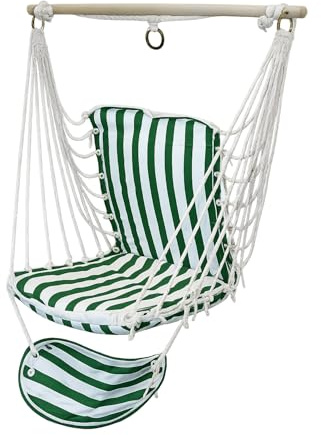 Crisalide® - Amaca a Poltrona da Giardino con Poggiapiedi, Sedia Sospesa con Barra in Legno, Copertura in Poliestere, Design Salvaspazio, Ideale per Terrazzo, Balcone e Giardino