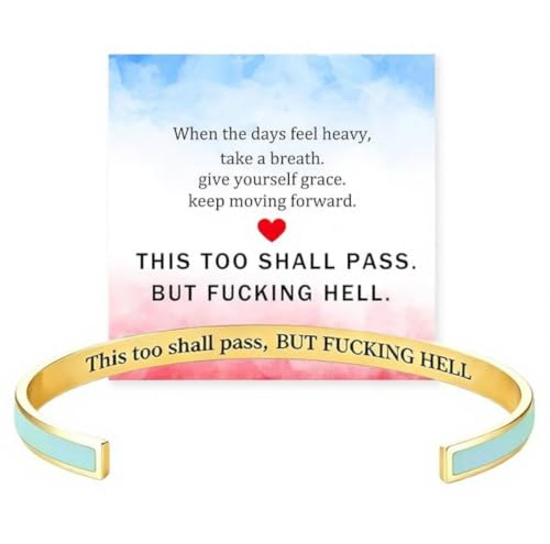 Saterkali Graverat inspirerande manschettarmband, This Too Shall Pass meddelande rostfritt stål justerbart armband, smyckesgåva för kvinnor daglig användning uppmuntran, One Size, Metall, Ingen