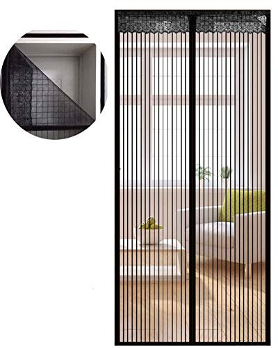 Icegrey Fliegengitter Tür Insektenschutz Magnet Fliegen Gitter Vorhang Fliegenvorhang für Balkontür Wohnzimmer Klettband Fassung Schwarz 120 x 210 CM