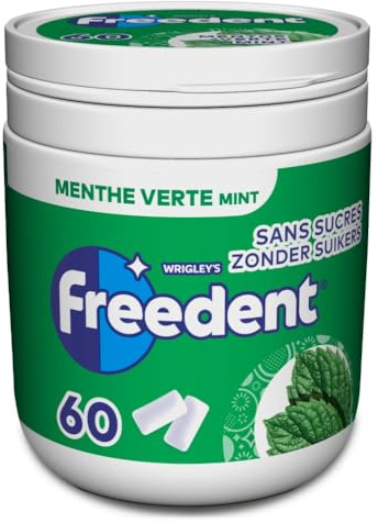 FREEDENT - Chewing Gum Sans Sucre - Goût Menthe Verte - Boîte de 60 Dragées - Grand Format 60 Dragées