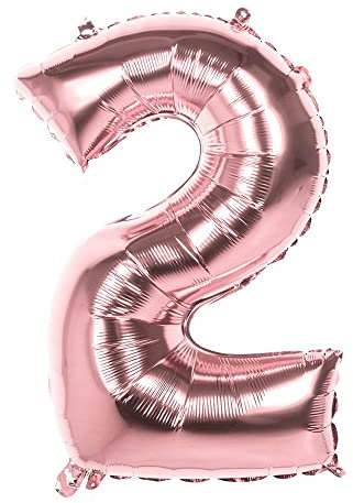 Boland 22042 Ballon gonflable en forme de chiffre 2, taille 86 cm, or rose, ballon à chiffres, ballon gonflable, air, anniversaire, anniversaire d'enfant, décoration