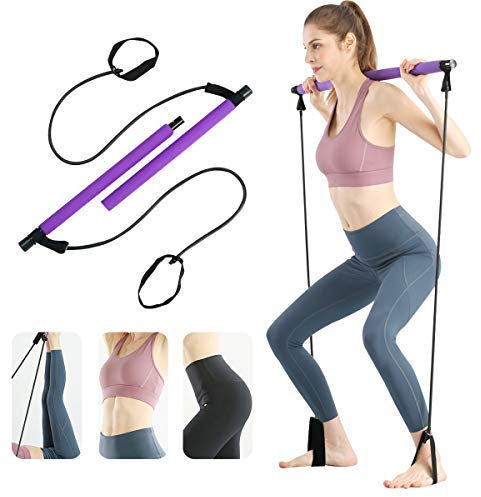 Surplex Pilates Bar Kit mit Widerstandsband, Bodybuilding Yoga Pilates Stick mit Fußschlaufe, Ideal für zu Hause Ganzkörpertraining, Fitnessstudio, Gewichtheben, Sit-Up, Stretch, Sculpt, Twisting