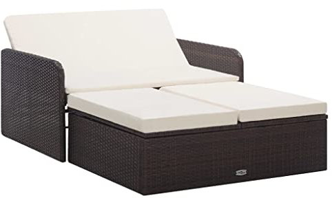 vidaXL Gartenmöbel 2-TLG. mit Auflagen Lounge Garten Sofa Fußhocker Hocker Sitzgruppe Gartenset Gartensofa Garnitur Poly Rattan Braun