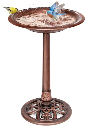 VIVOHOME Bird Bath for Outside, Polyresin Pedestal Bird Baths for Outdoor, Garden, 28 Inch Height Weather-Resistant Birdbaths with 20 Bowl, Antique Bronze