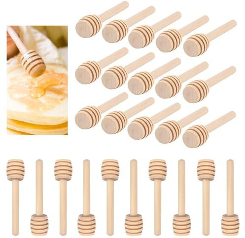 RHQFDM 25 Stück Honigstäbchen Honiglöffel Mini Holz Honigstab Honigheber 8cm Honigspirale Set für Honigglas Topf Spender Honey Hochzeit Geburtstag Babydusche Weihnachten Party Sammeln Rührstab Stick