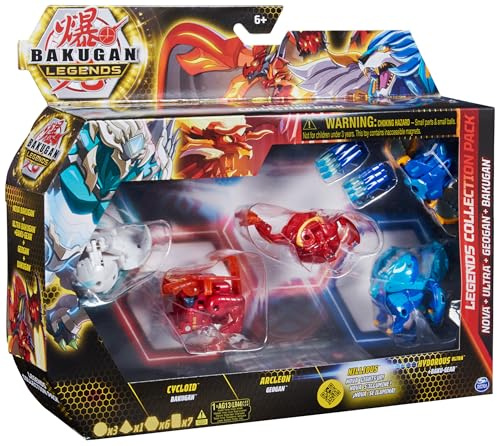 BAKUGAN 'Legends' 2023 Legends Collection 4er Pack mit 1 Nova Ball, Geogan und Ultra Baku-Gear, unterschiedliche Varianten, für Kinder ab 6 Jahren, Mehrfarben