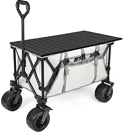 WRJAHCG Silber Grau Bollerwagen Faltbar,Faltbar Garten Handwagen Kapazität 150L Breite Reifen Transportwagen Mit Seitentasche Und Faltplatten Verstellbarem Griff Und Tragkraft 90Kg