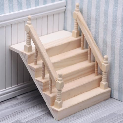Baluue Miniatur-Treppe, Handlauf, Treppenmodell, Möbelzubehör, Miniatur-Treppe, Holzstufen, Modell, Feengarten, Mini-Wohnmöbel