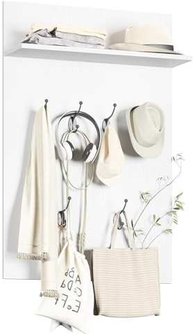 YITAHOME Garderobenpaneel,Wandpaneele Garderobe 6 Kleiderhaken aus Metall in Schwarz,Garderobe Wandpaneel für Eingang, Flur, Wohnzimmer,Weiß Glanz, 60x90x16.5cm(BxHxT)