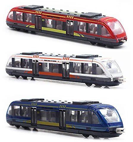 OTONOPI Toy Train Set High Speed Locomotive Engine Die Cast Model Car Sliding Linked Subway Bullet Train Set for Kids Pack of 3