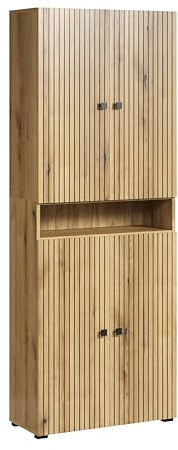 trendteam smart living - PureBliss - Armoire Haute - Chêne - Large Armoire de Salle de Bain avec Aspect rainuré - (l x H x P) 70 x 186 x 31 cm - Armoire de Salle de Bain avec poignées élégantes en
