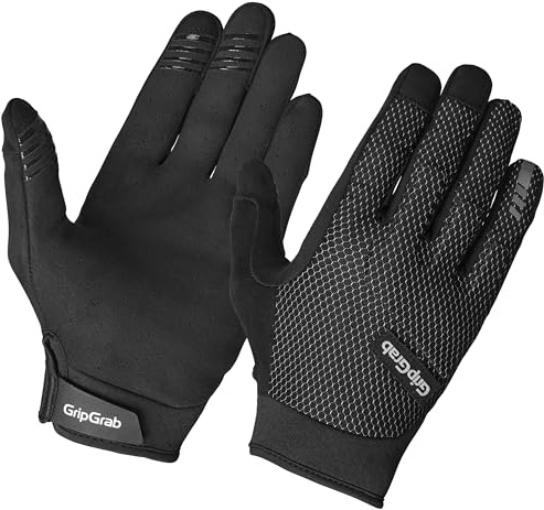 GripGrab Descent InsideGrip Summer Mountain Bike Gloves with Knuckle Guard | Unpadded full finger MTB gloves featuring silicone dots for grip, impact protection, and sweat wiper on the thumb
