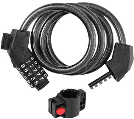 Candado para scooter – Candado de snowboard, combinación de bloqueo de 4 pies para motocicletas | Cadena segura con 5 dígitos envuelta, alarma integrada para cochecito de bebé para bicicletas de