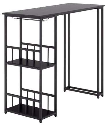 MOG CASA Gavin Mesa de Bar 110x50 cm | 105 cm de Altura | con 2 estantes y portavasos, Estructura de Acero, fácil de Montar, Estilo Industrial, Color Negro